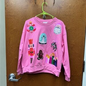 Hazel Mae Pink Holiday Sweatshirt with Festive Patches